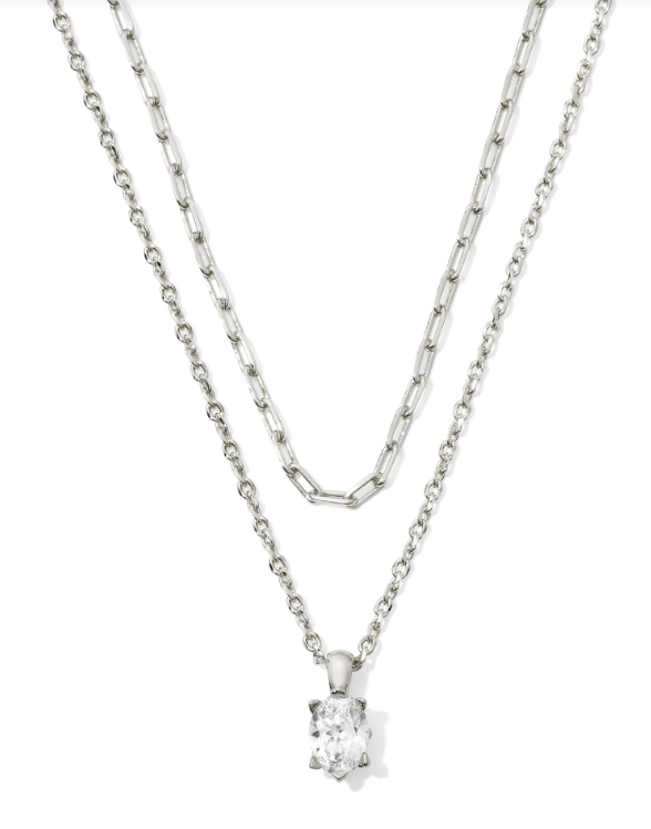 Cailin Multi Strand Rhod White Crystal Necklace