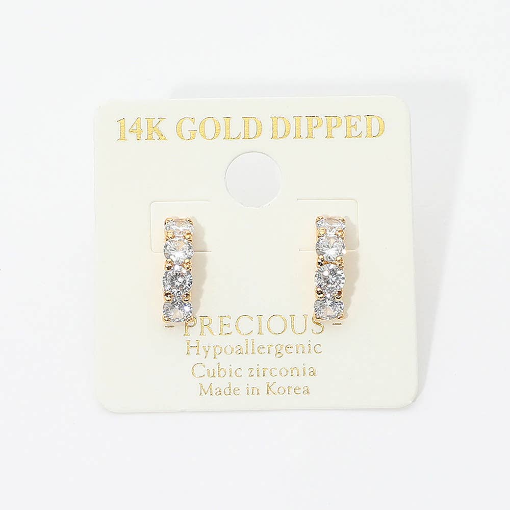14K Gold Dipped Stone Half Mini Hoop Earrings