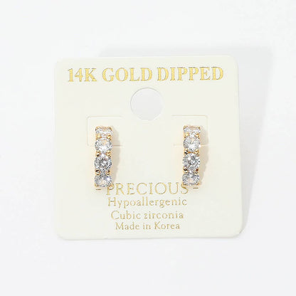 14K Gold Dipped Stone Half Mini Hoop Earrings
