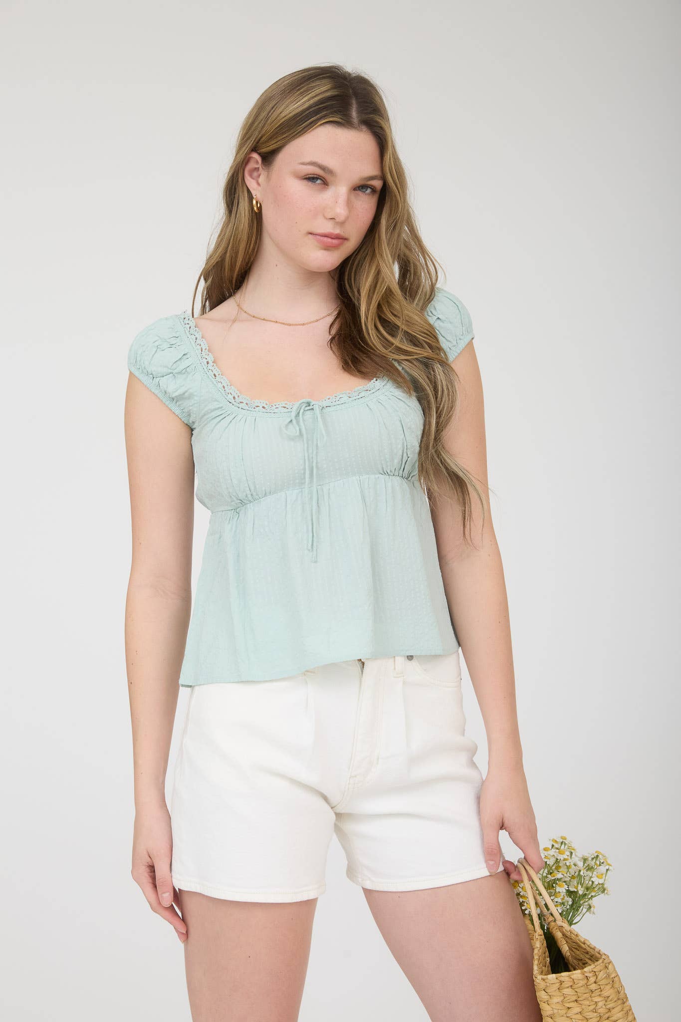 Lace Trim Front Tie Top