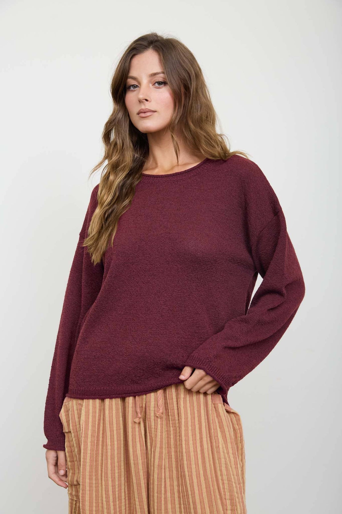 Long Sleeve Knit Sweater-Sweaters-Blu Pepper-S-Bottoms Up Boutique