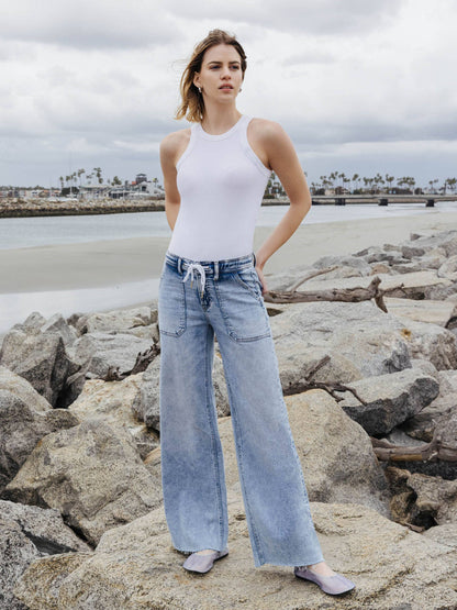 Drawstring Waist Wide Leg Jeans
