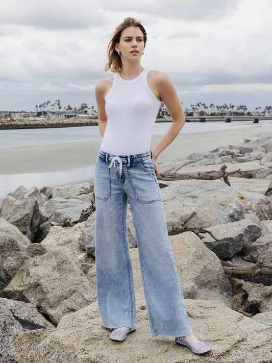 Drawstring Waist Wide Leg Jeans