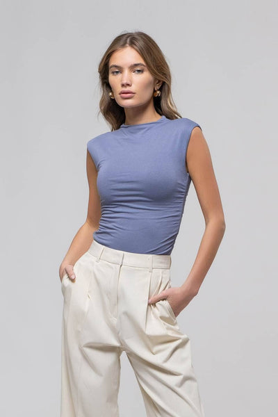 Reversible Scrunch Funnel Neck Top - Dusty Blue