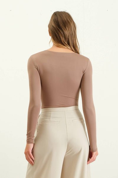 Taupe Round Neck Bodysuit