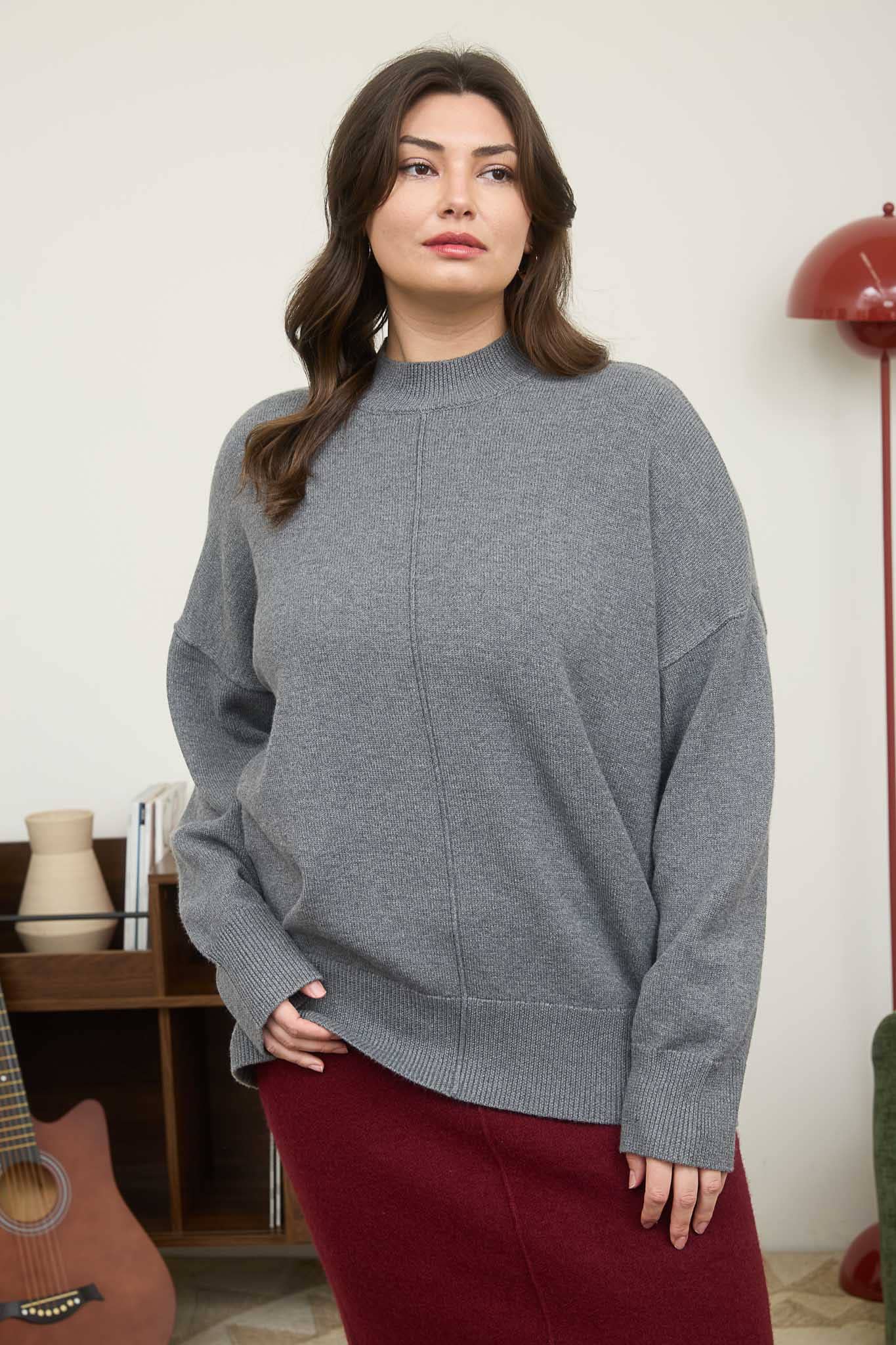 Charcoal Mock Neck Sweater Plus
