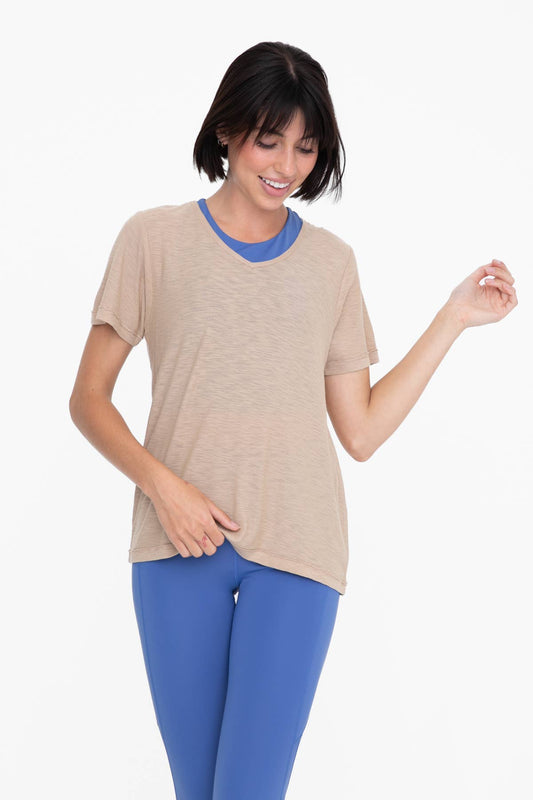 Taupe V-Neck Core T-Shirts & Tops-Bottoms Up Boutique-Anchorage AK