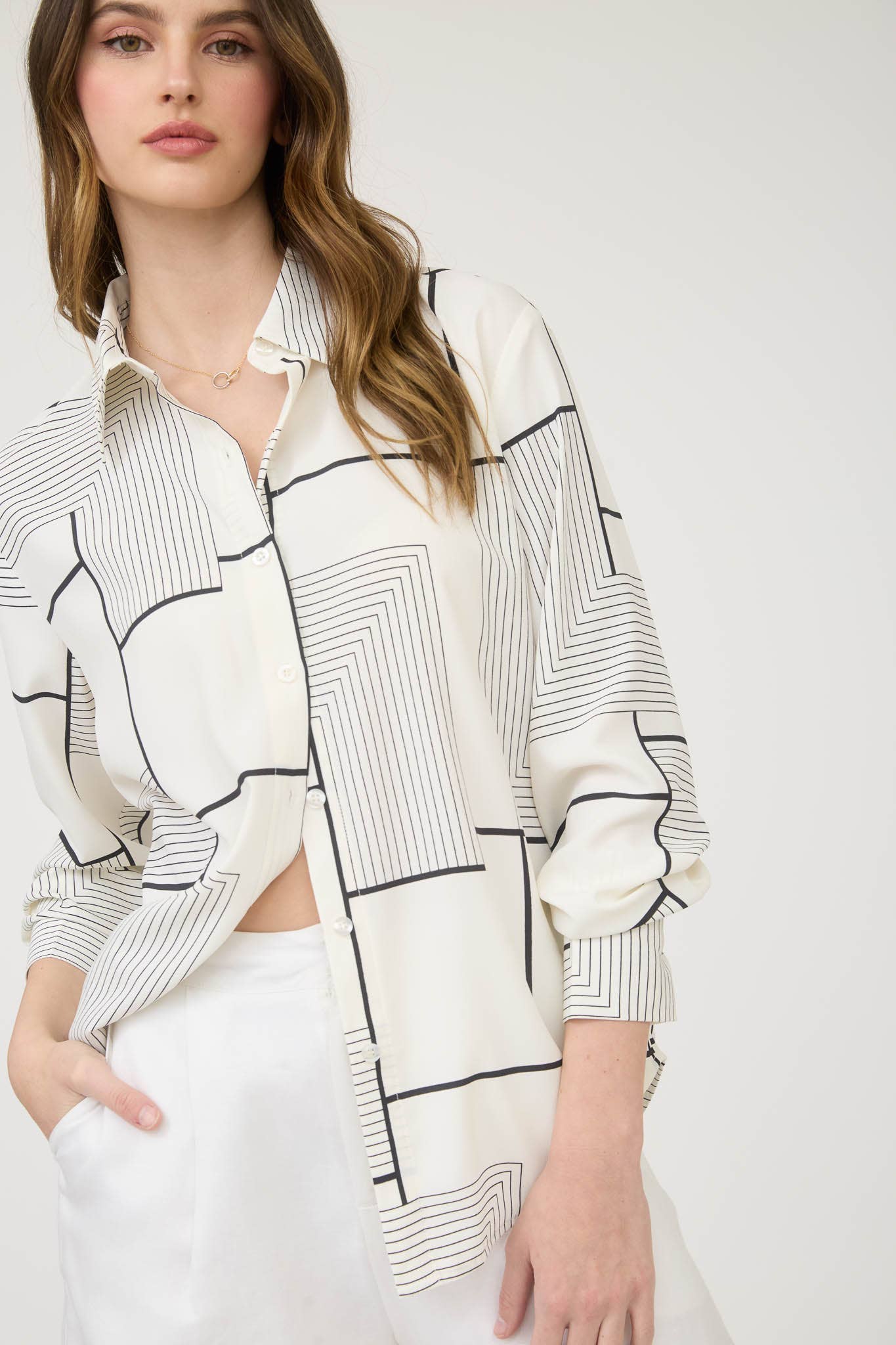 Cream Geo Pattern Button Down