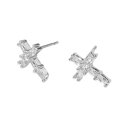 Stone Cross Stud Earrings