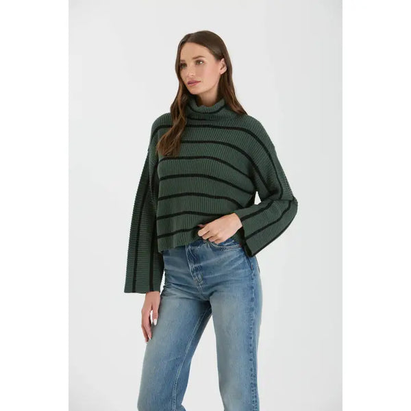 Stripe Crop Turtleneck Green