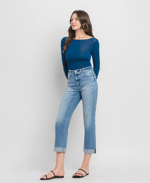 High Rise Cuff Crop Straight