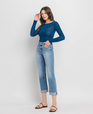 High Rise Cuff Crop Straight