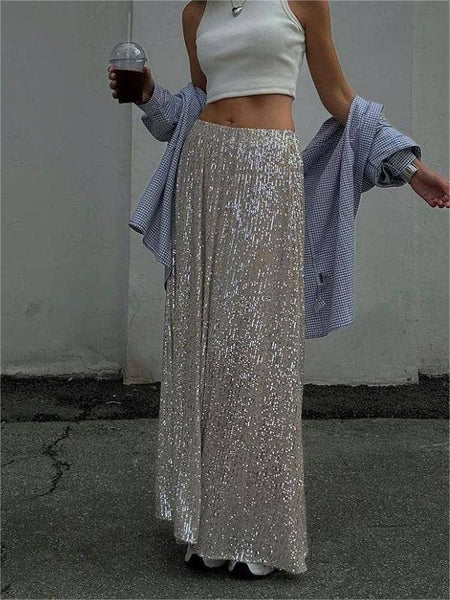 Sequin High Waist Long Skirt