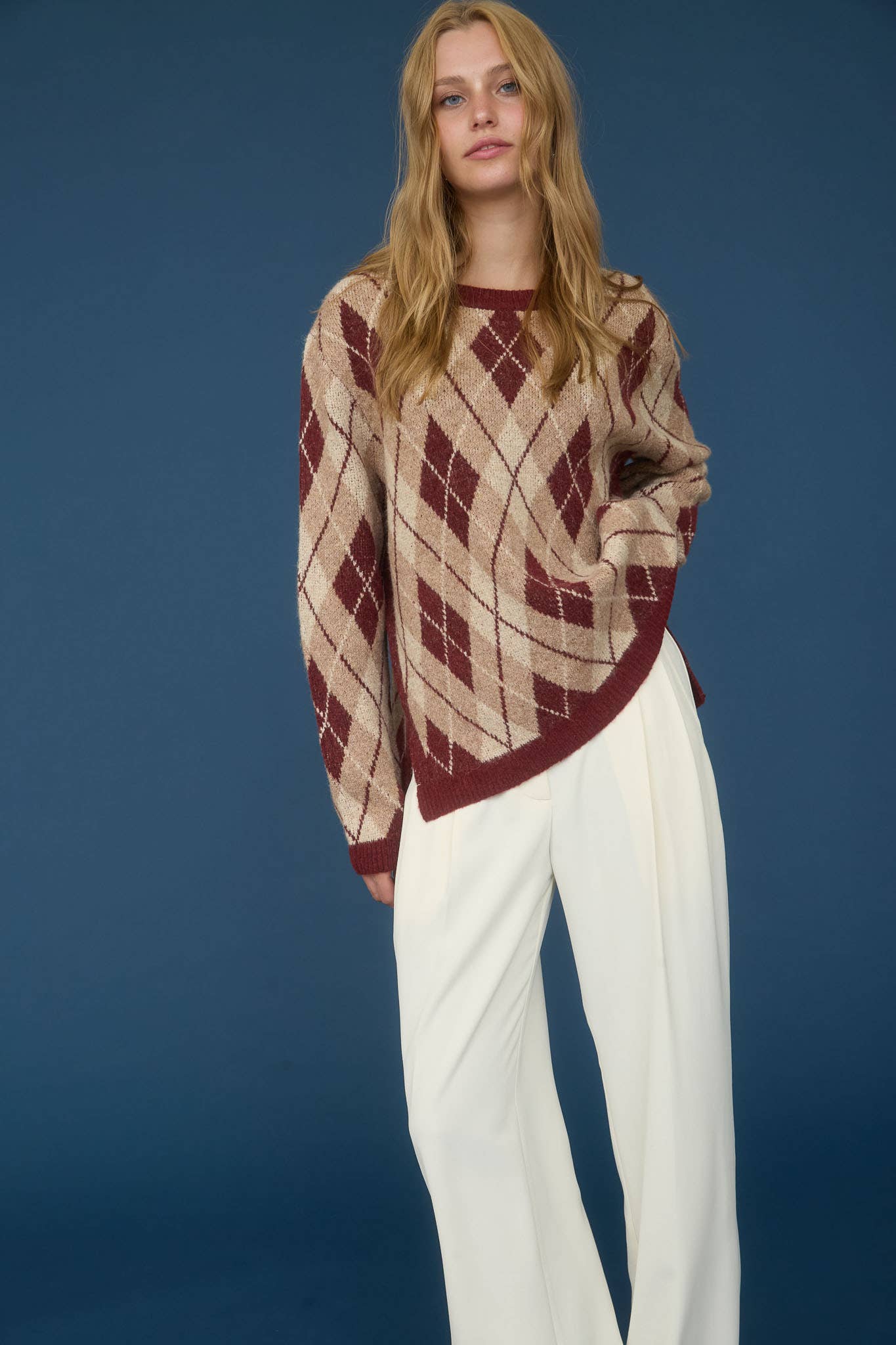 Burgundy Argyle Pattern Sweater