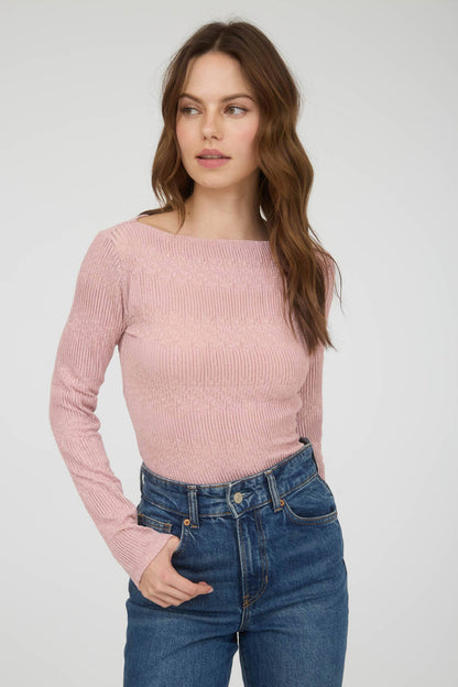 Boat Neck Crochet Knit Top