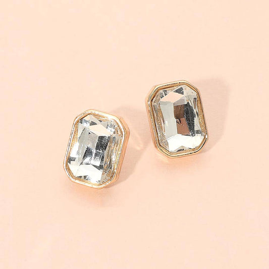 Geometric Stone Stud Earrings-Earrings-Bottoms Up Boutique-Clear,Gold-Bottoms Up Boutique