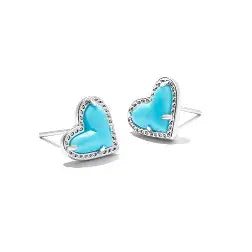 Ari Heart Silver Stud Earrings in Turquoise