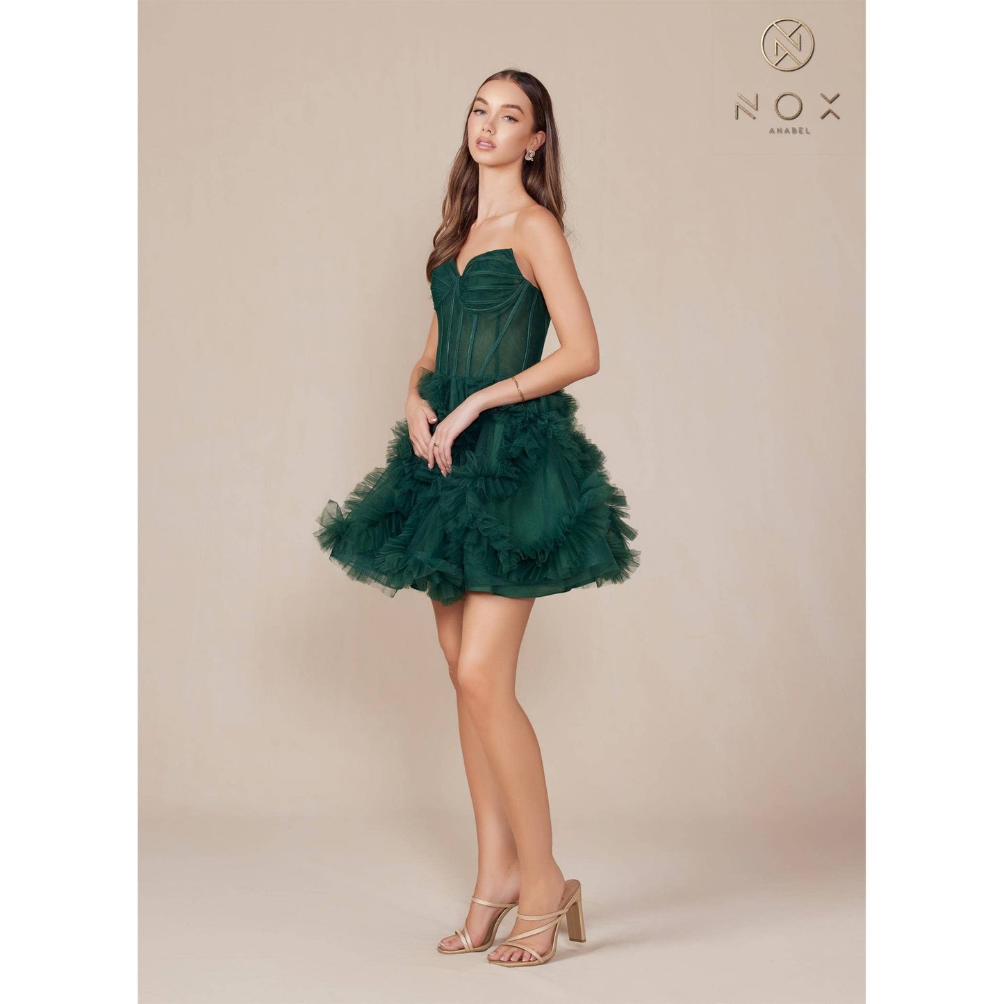 Short Strapless Ruffle Skirt Dress