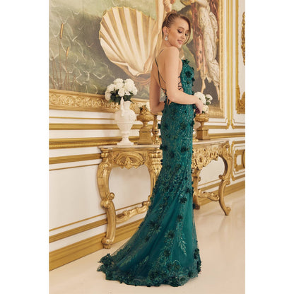 Emerald Floral Sequin Trumpet Gown