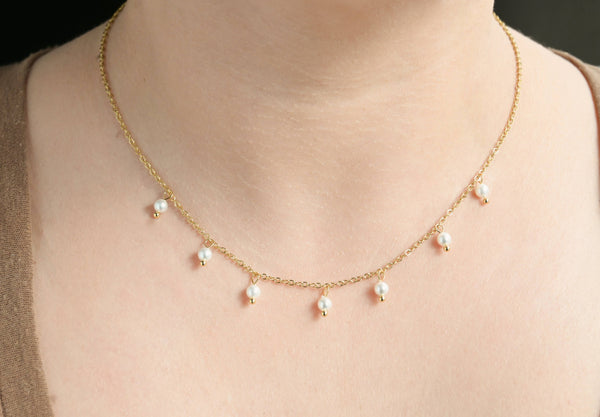 Gold Dainty Pearl Necklaces