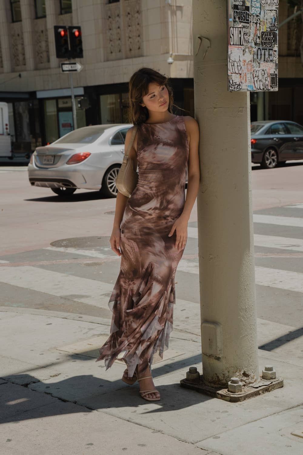 Ruffled Mesh Maxi Dress
