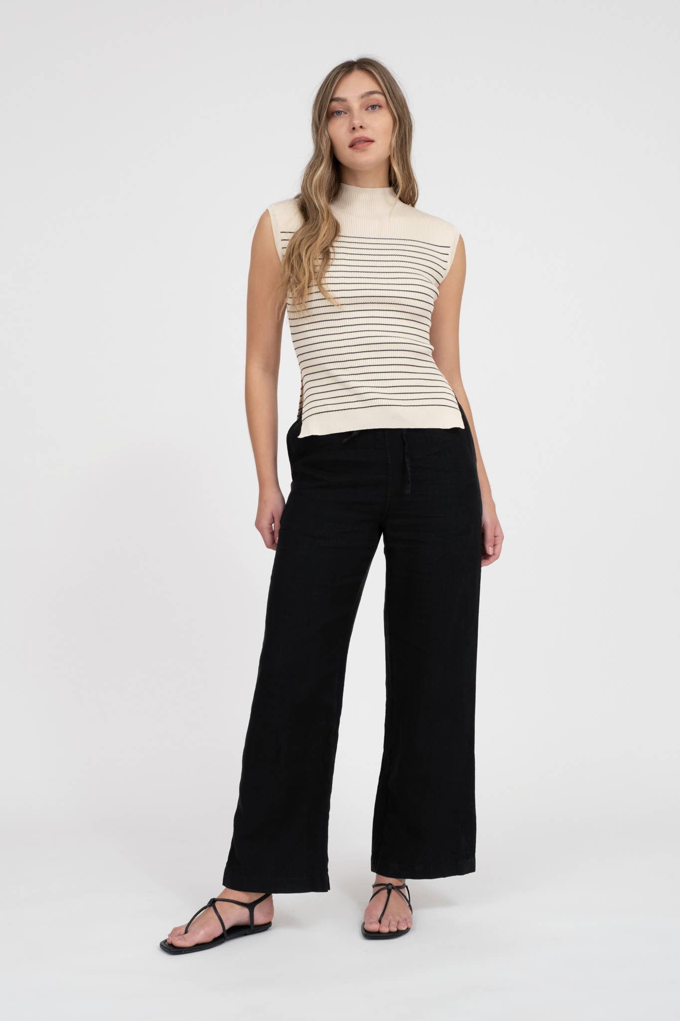 Stripe Mock Neck Sleeveless Sweater