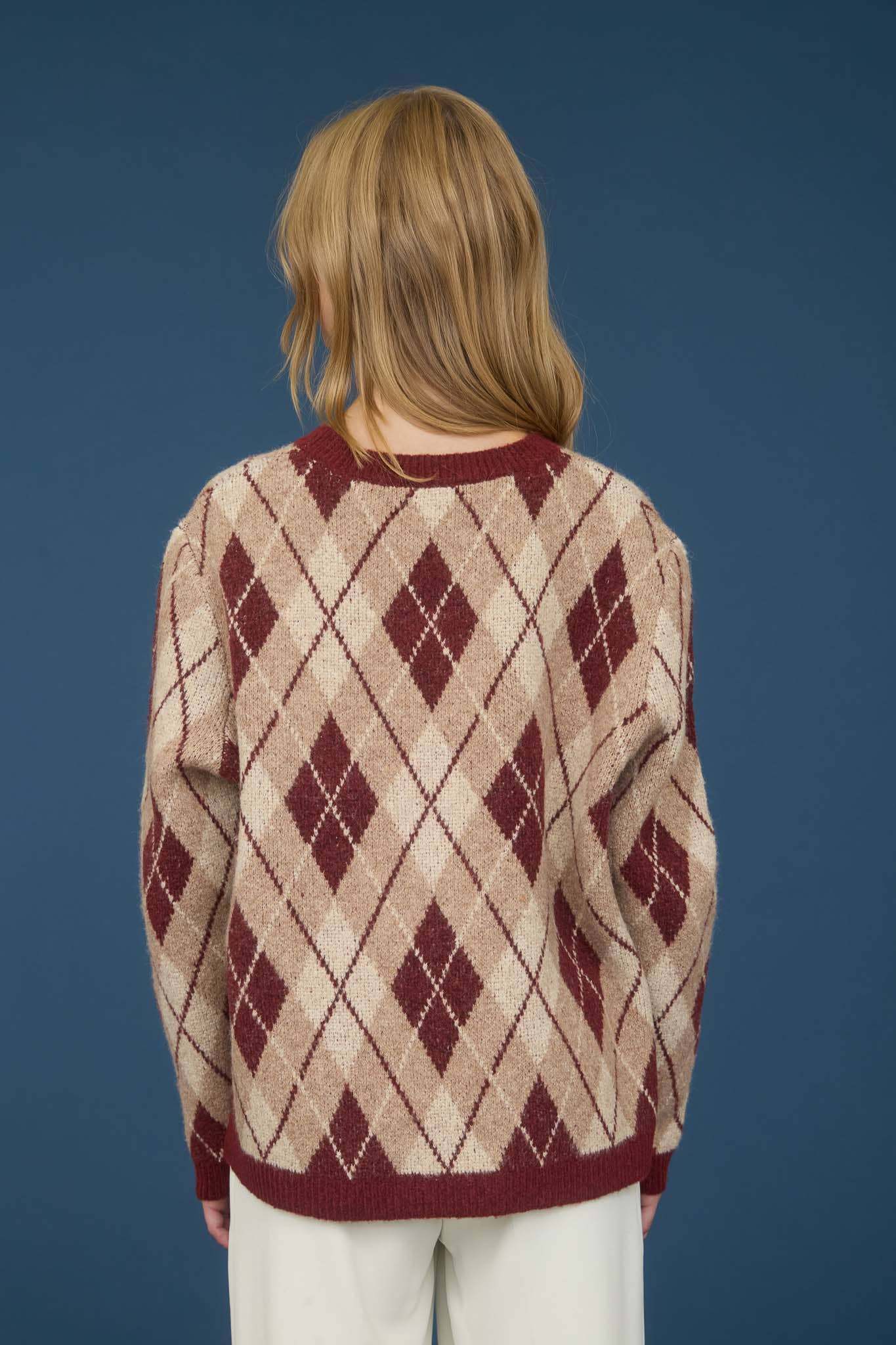Burgundy Argyle Pattern Sweater