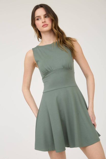 Sleeveless Waist Detail Flare Mini Dress