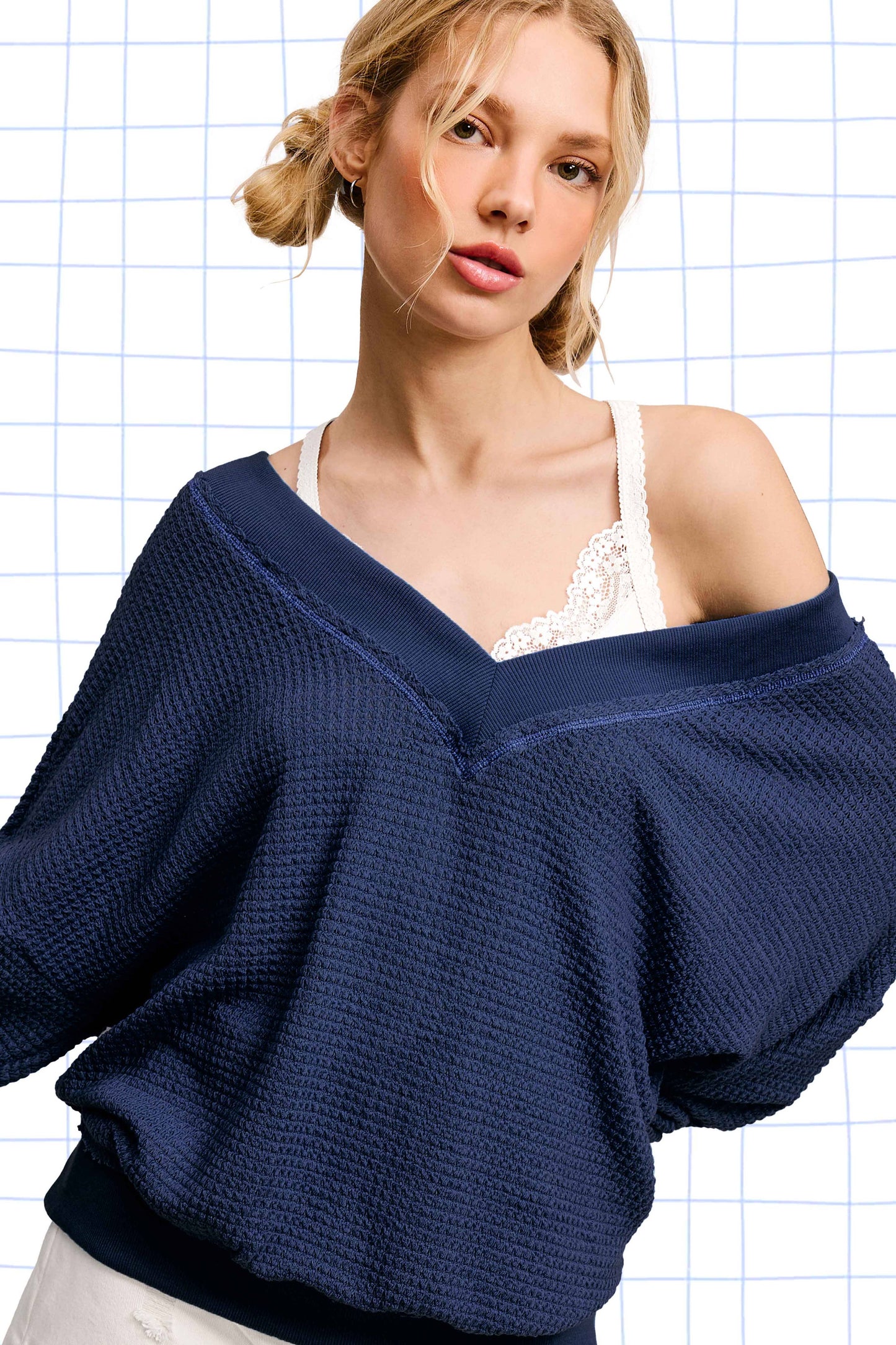 Galaxy V-neck Waffle Top