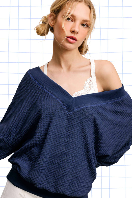 Galaxy V-neck Waffle Top