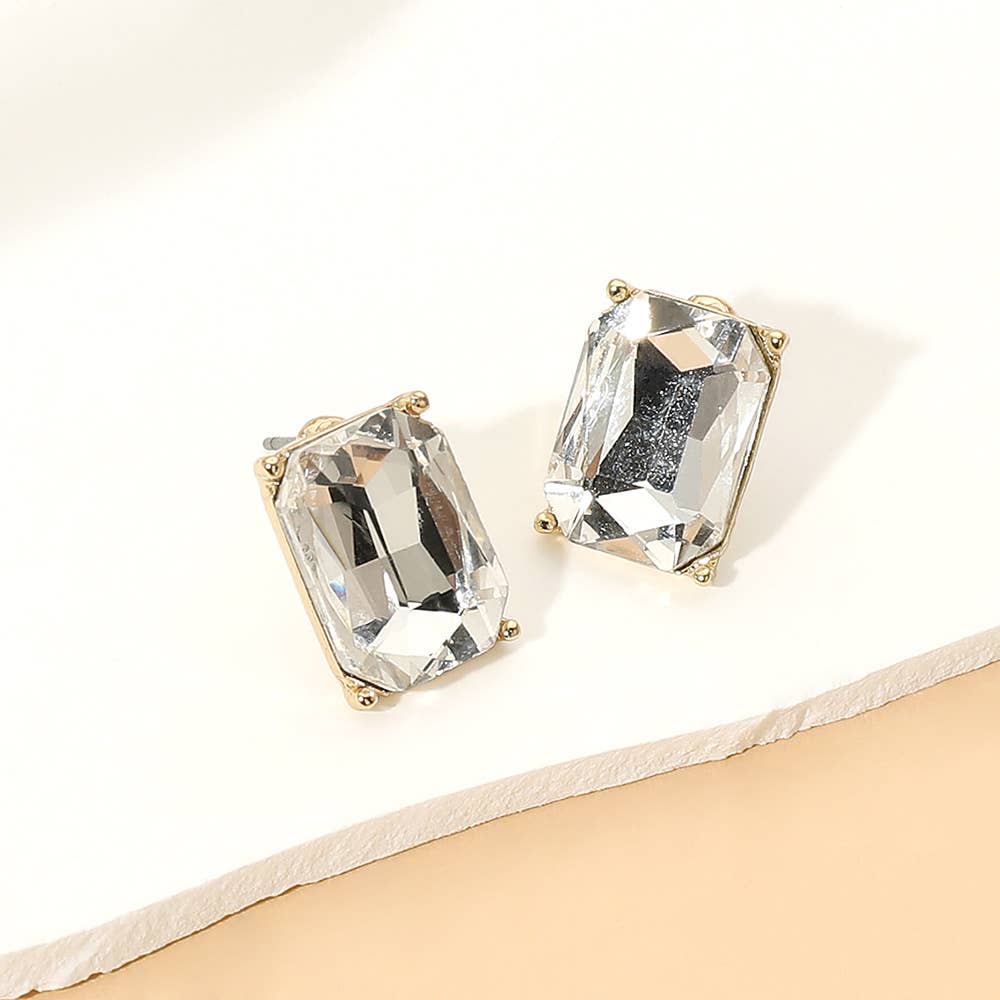 Rectangular Faceted Stone Stud Earrings