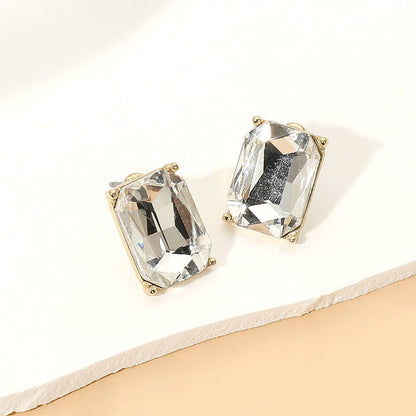 Rectangular Faceted Stone Stud Earrings
