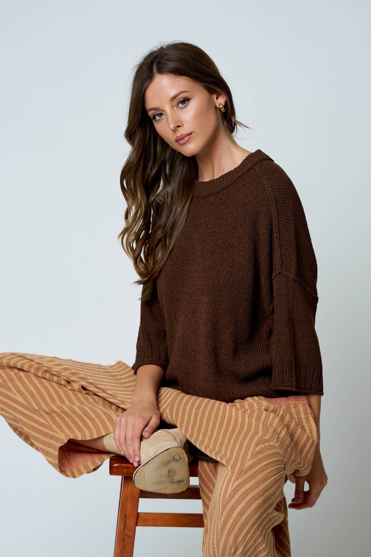Drop Shoulder Knit Top-Sweaters-Blu Pepper-Bottoms Up Boutique