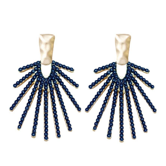 Navy Sunburst Drop Earrings