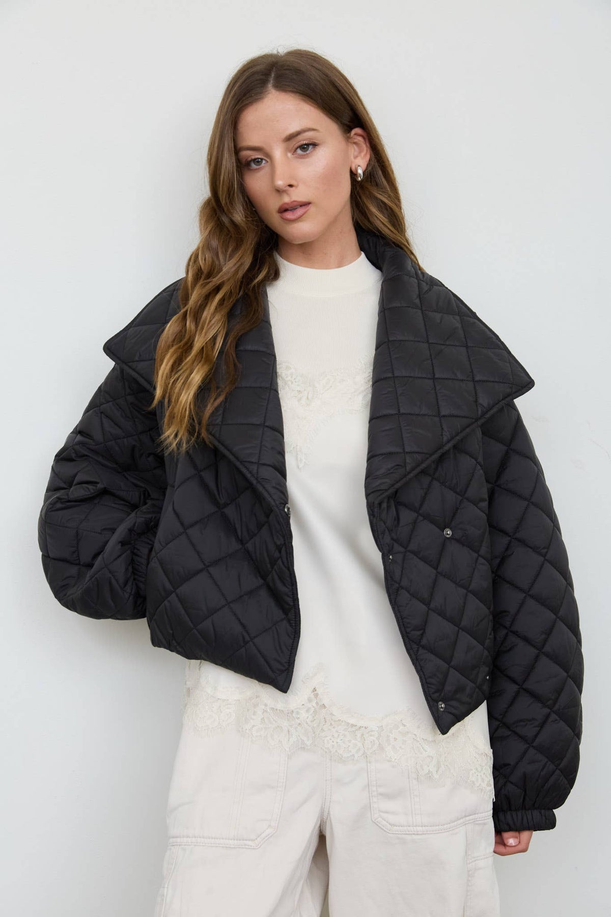 Blu Pepper - QUILTED SHAWL COLLAR CROPPED JACKET-Blu Pepper-Bottoms Up Boutique