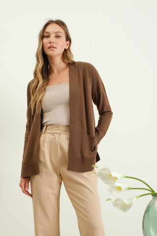 Brown Open Front Knit Cardigan