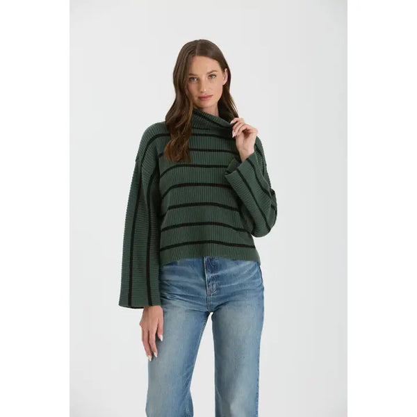 Stripe Crop Turtleneck Green