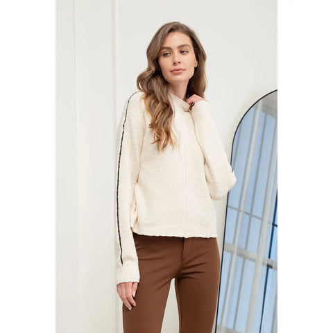 Mock Neck Contrast Seam Sweater