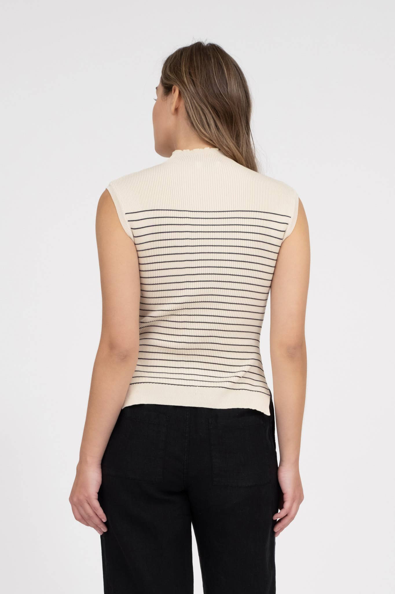 Stripe Mock Neck Sleeveless Sweater