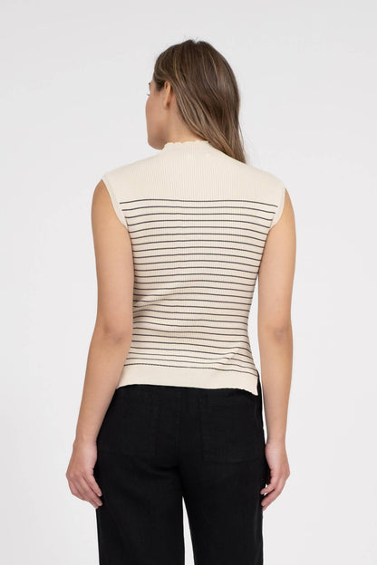 Stripe Mock Neck Sleeveless Sweater
