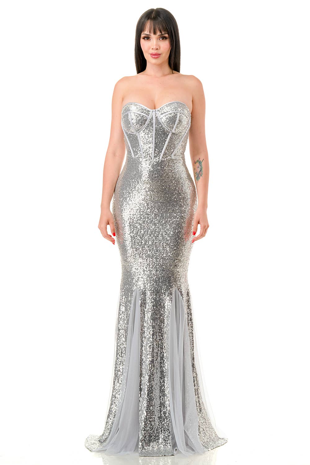 Silver Strapless Sequin Dress