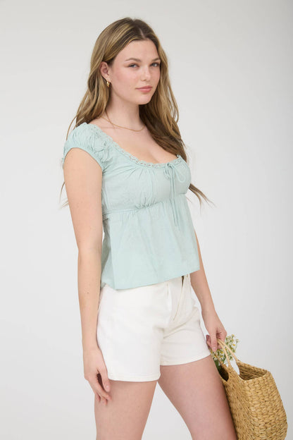 Lace Trim Front Tie Top