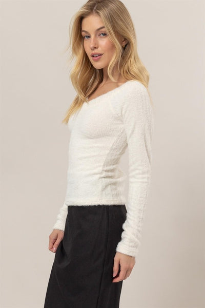 Fuzzy Knit Off Shoulder Top