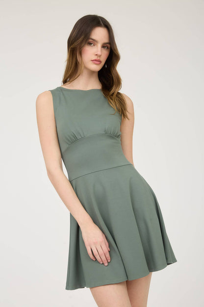 Sleeveless Waist Detail Flare Mini Dress
