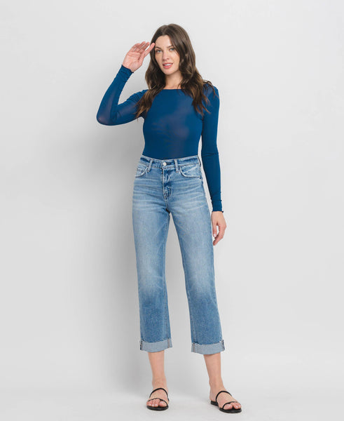 High Rise Cuff Crop Straight