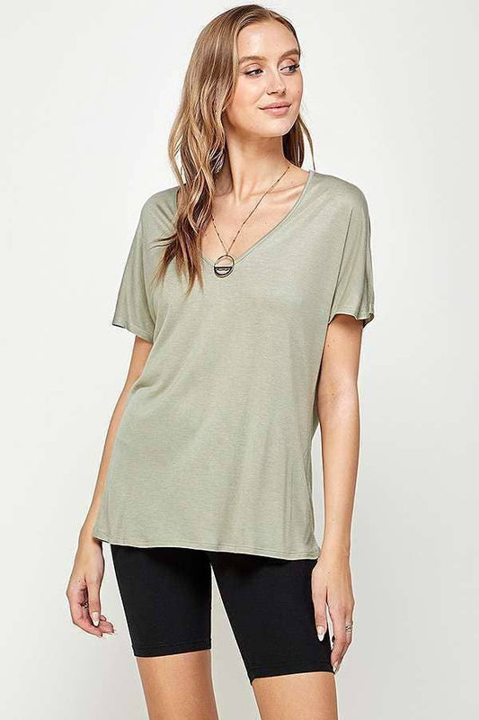Relaxed V Neck Tee-Shirts & Tops-Bottoms Up Boutique-Anchorage AK