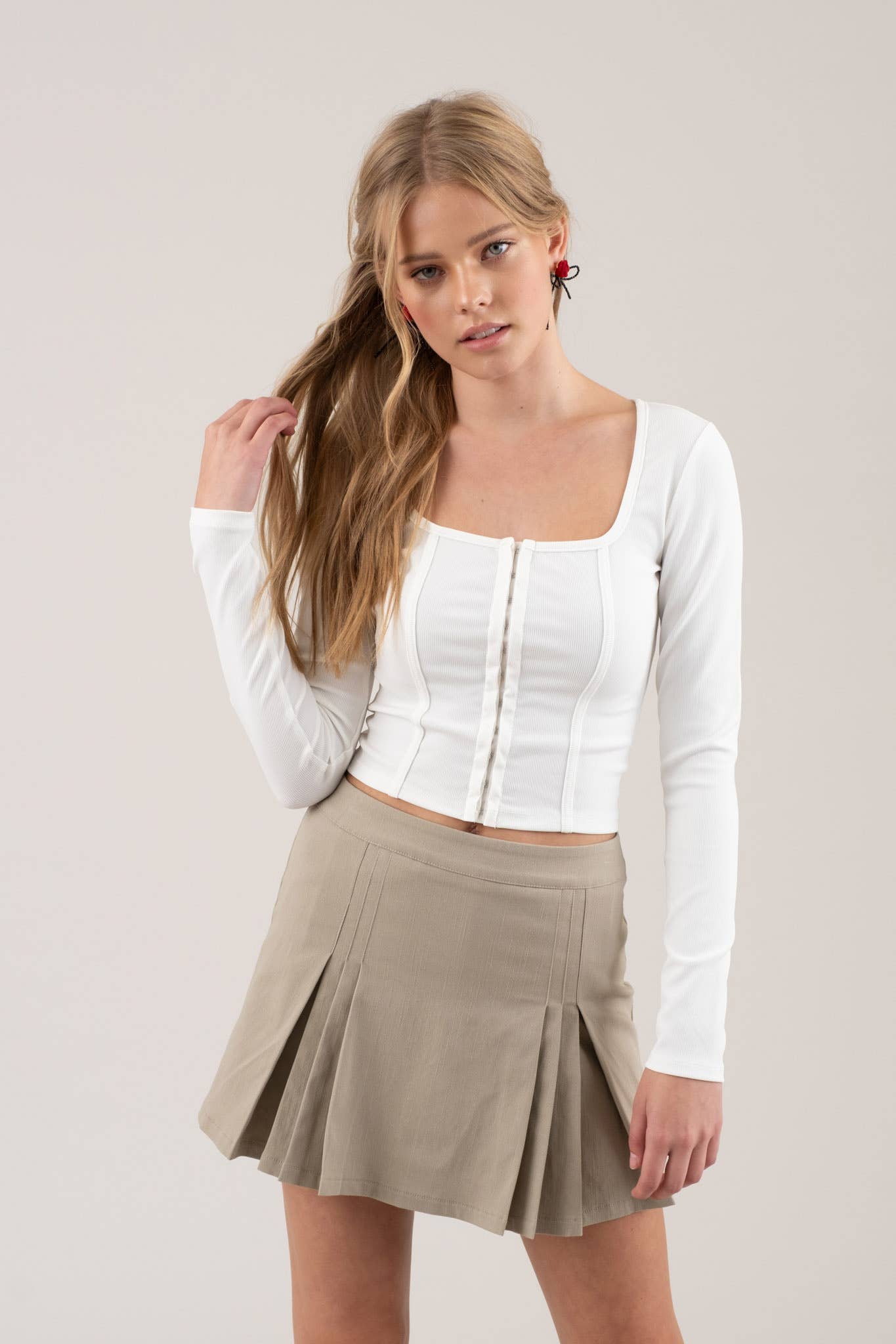 Front Hook & Eye Long Sleeve Crop-Tops-Bottoms Up Boutique-Anchorage AK