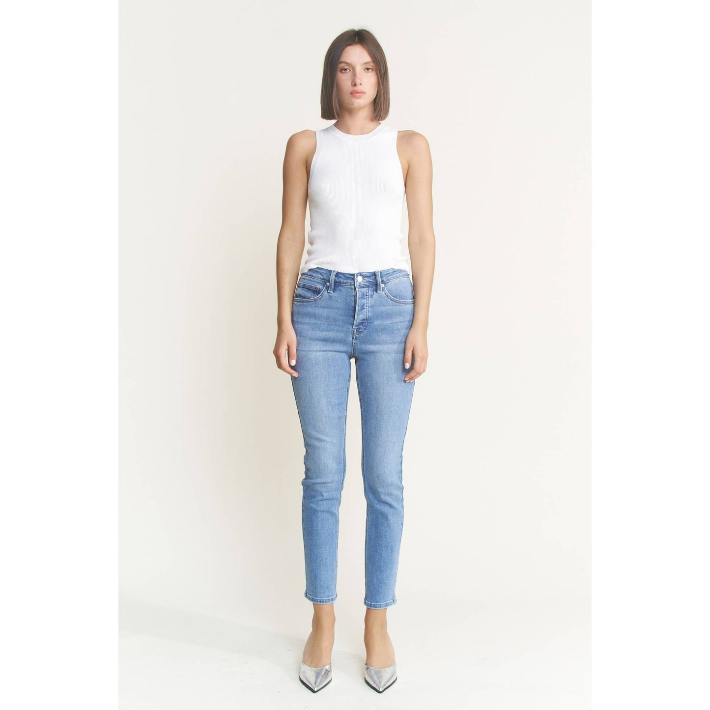 Glacial High Rise Button Denim
