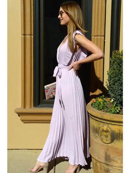Lilac V-neck Solid Woven Maxi Dress