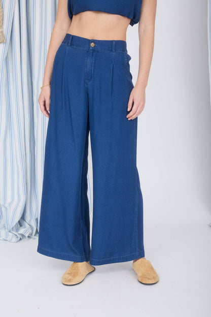 Dark Chambray Wide Leg Pants